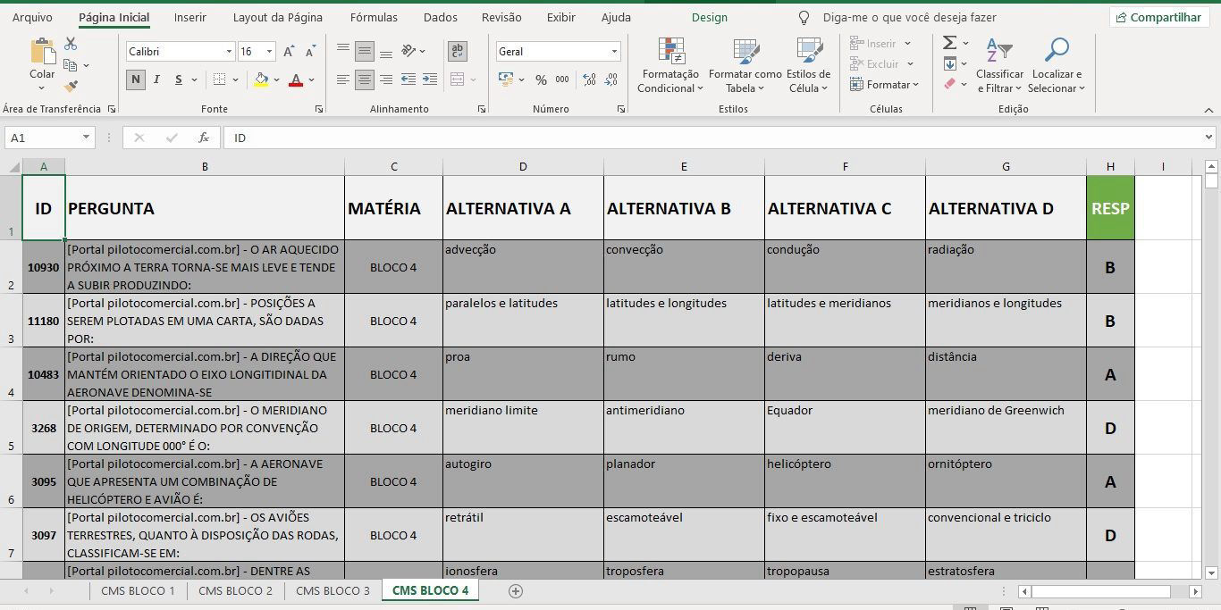 Planilha em Excel para edição